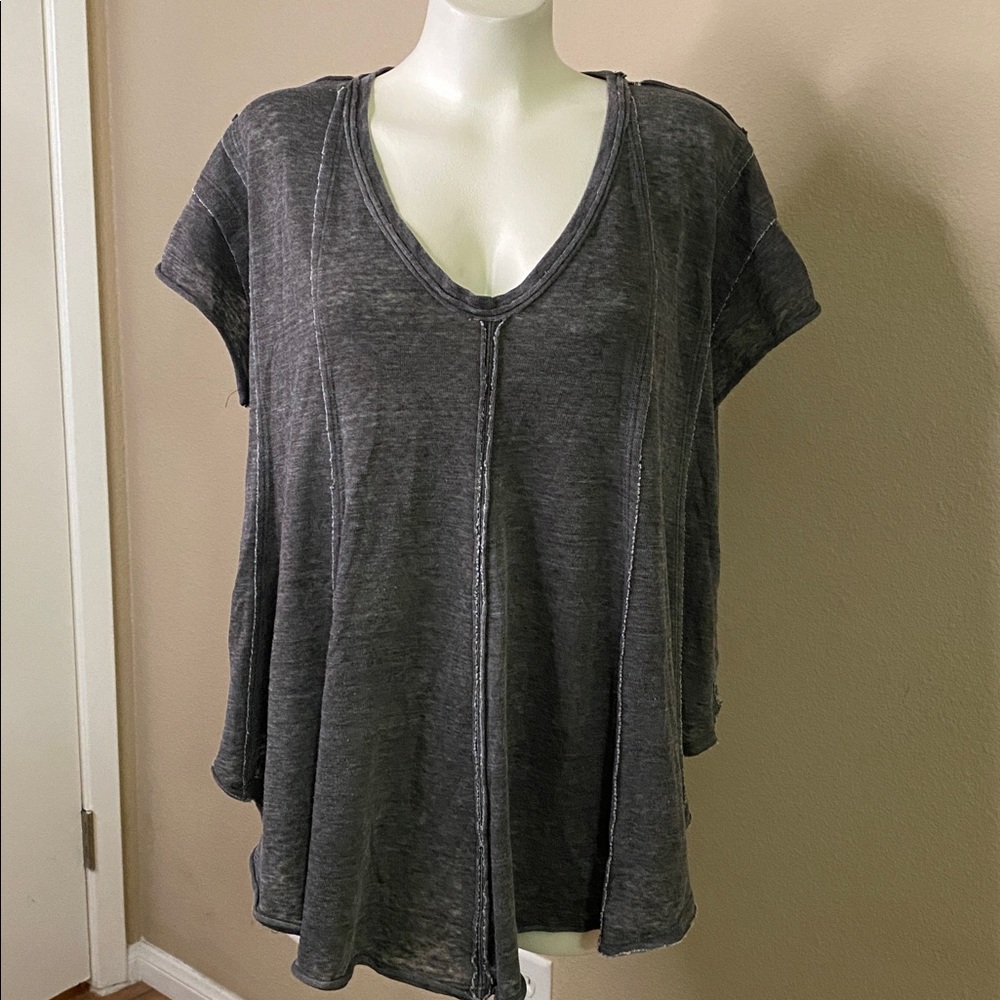We The Free Washed gray Short Sleeve long distressed cotton Tunic L 🖤